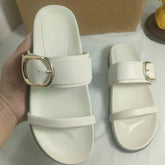 Premium Ladies' Square Toe Leather Sandals with Quality Buckle Detailing