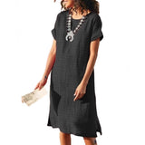 Women Casual Loose Midi Dress Short Sleeve Dress Summer Daily Vacation Shift Dress Multiple Colors Available