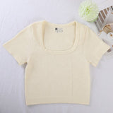 Summer Fashion Women's Spicy Girl T-shirt square Collar Slim Fit Short Sleeved Fashionable Casual T-shirt