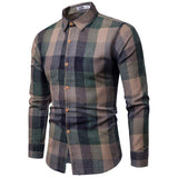 Men's Slim Fit Gradient Plaid Long Sleeve Shirt New Spring Autumn Casual Fashion Shirt for Young Adults