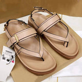 Women's Flat Roman Sandals Buckle Strap Toe-Post Versatile Slide Slippers