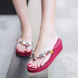 Handcrafted Crystal Rhinestone Summer Beach Wedge Flip Flops for Ladies