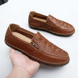 Pointed Toe Cowhide Good Quality Durable Casual Men Walking Shoes Classic Genuine Leather Slip on