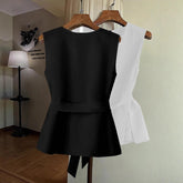 New Solid Notched V-Neck Sleeveless Top, Women Casual Blouse