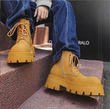 Black Synthetic Leather Mid Calf Lace up Chunky Anti Slip Sole Retro Boots for Daily Commute Street Fashion