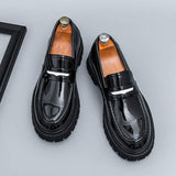 Height Increasing Formal Slip on White+Black Color Thick Sole Durable Fashion White Penny Loafer Shoes
