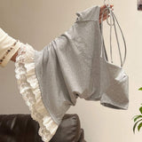 Women's Gray Rhinestone Print T-Shirt, Lace Trim Layered Short Sleeve Tee with Drawstring