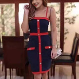 Button Square Collar Slim-fit Sheath Dress Package Hip Skirt