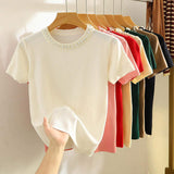 Loose-fit Short Sleeve T-shirt Ice Silk Tops for Women Classic Graphic Tee