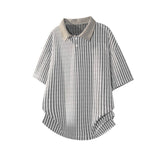 Men Vertical Striped Contrast Collar Short Sleeve Polo Shirt Loose Breathable Casual Daily Business Fashion Polo Tops