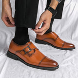 Premium Brown PU Leather Men Formal Shoes Elegant Toe Cap Design Adjustable Buckle Dress Shoes for Men Business Casual Wedding