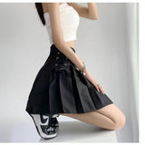 Women Side Lace up Pleated Mini Skirt Pink High Waist a Line Preppy School Uniform Skirt Girls Kawaii Pleated Short Skorts