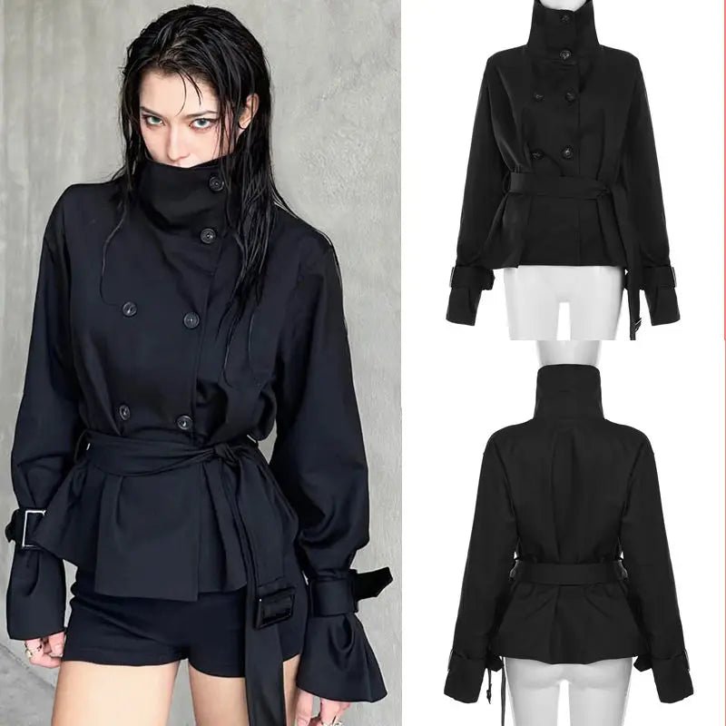 Early Fall New Women's Waterproof Polyester Trench Coat French Style Brown Casual Belted Waist Coat High Street Style - Zeprah