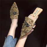 Elegant Rhinestone Loafer-Style Women's Flat Sandals - Summer Collection for Ladies