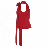 Halter Neck Sleeveless Tops Seductive Hot Girl Style Basic tank Top Plain Cropped Tank Tops