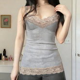 Eco - Friendly Breathable Casual Minimalist Solid Color Lace Camisole Slim Stretch Knit Tank Tops for Layering - Zeprah