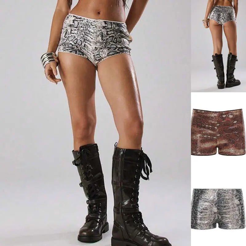 Eco - Friendly Waterproof Sequin Shorts Low Waist Animal Print Color Block Party for Women Clubwear Factory Direct - Zeprah