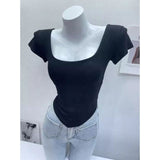 U Neck T-shirt Plain New Design Short Sleeve T-shirt Slimming Women's Clothing
