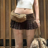 Edgy Fuzzy Belted Mini Skirt | Sexy Street Style with Side Zipper | Slimming Patchwork Natural Waistline Summer Skirt - Zeprah