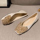 Women's Rhinestone Embellished Closed-Toe Flat Slipper Pumps - Comfortable Soft Sole Office Shoes