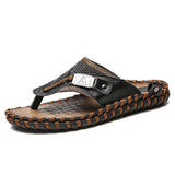 Summer Cool Comfortable Soft Full Grain Genuine Leather Slippers Casual Flip Flop for Men