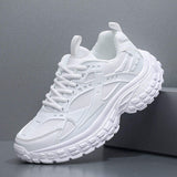 Breathable Mesh Pure White Black Sneakers with Chunky Rubber Sole for Running Gym Casual Streetwear