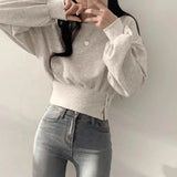 Elegant Buckle Long - sleeved Top Crewneck Loose - fit Women's Long Sleeve Top - Zeprah