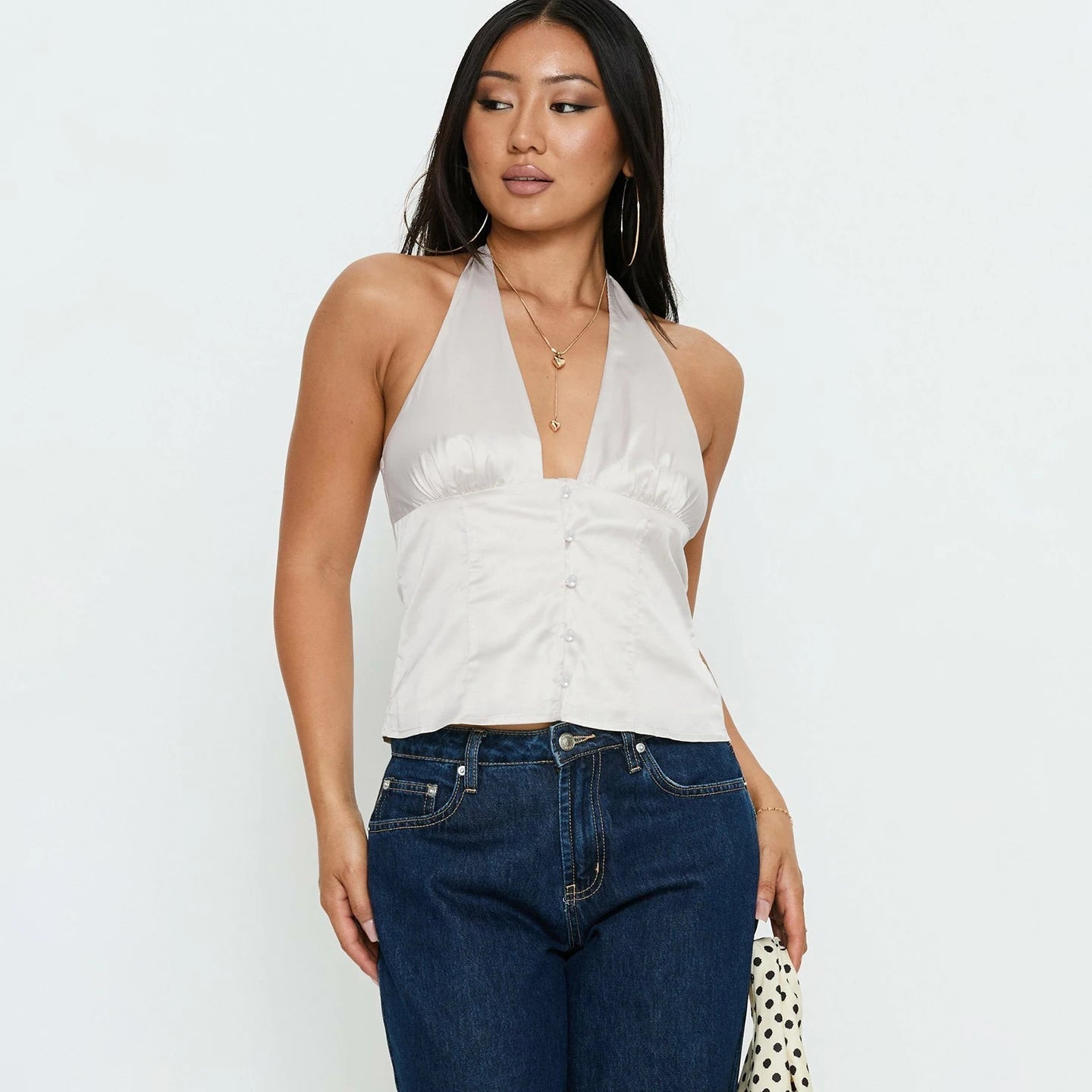 Elegant Solid Color Satin Breathable Eco - Friendly Women's V - neck Strapless Tank Tops Simple Basic Camisole - Zeprah