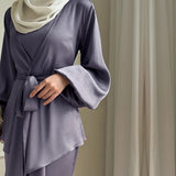Elegant Solid Color Two - Piece Set of High Quality Price Abaya Women Muslim Dress - Zeprah