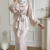 Elegant Solid Color Two - Piece Set of High Quality Price Abaya Women Muslim Dress - Zeprah