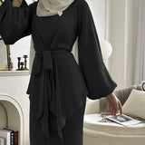 Elegant Solid Color Two - Piece Set of High Quality Price Abaya Women Muslim Dress - Zeprah