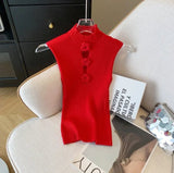 Elegant Solid Vintage Sleeveless Women's Top Stretch Knitted Tight Vest Fashionable Slim Fit Short Tank Top - Zeprah