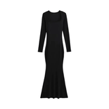 Elegant Square Neck Fishtail Dress | Women's Sexy Long Sleeve Hip Wrap Maxi | Sweet Solid Polyester Skinny Fit | Anti - Wrinkle Breathable Gown - Zeprah