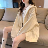 Embroidered Pattern Hooded Sweater Girls Cardigan Coat Spring Autumn Winter New Lazy Wind Loose Long Sleeve Coat - Zeprah