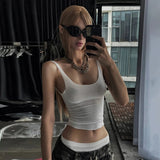 Euro American Style Women's White Short Patchwork Crop Top V - neck Sports Bra Sleeveless Tank Top Breathable Quick Dry - Zeprah