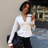 Euro American Vintage Style Women's Skinny Fit Striped Button Long Sleeve Blouse Brown Fashion Office Commute - Zeprah