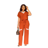 Europe and America Solid Color Casual Short - sleeved T-shirt Sports Suit Straight Pants Summer Women's 2 - piece set - Zeprah