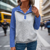 Europe US Hot Sale Autumn Sweater Casual Simple Style Pullover Color Blocking Button up Collar Women - Zeprah