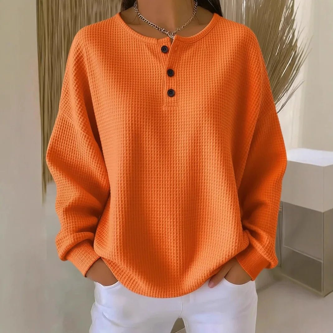 European American Fashion Regular Sleeve Crew Neck Waffle Autumn Solid Color Sweatshirt - Zeprah