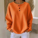 European American Fashion Regular Sleeve Crew Neck Waffle Autumn Solid Color Sweatshirt - Zeprah