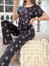 European American Heart Pattern Printed Two - Piece Pajama Set Short - Sleeved Long Pants Women's Plus Size Sleepwear - Zeprah