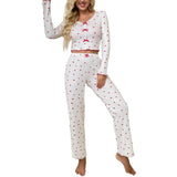 European American Home Clothes Love Printed V - neck Jacquard Long - sleeved Pajamas Women's Outer - Wearing - Zeprah