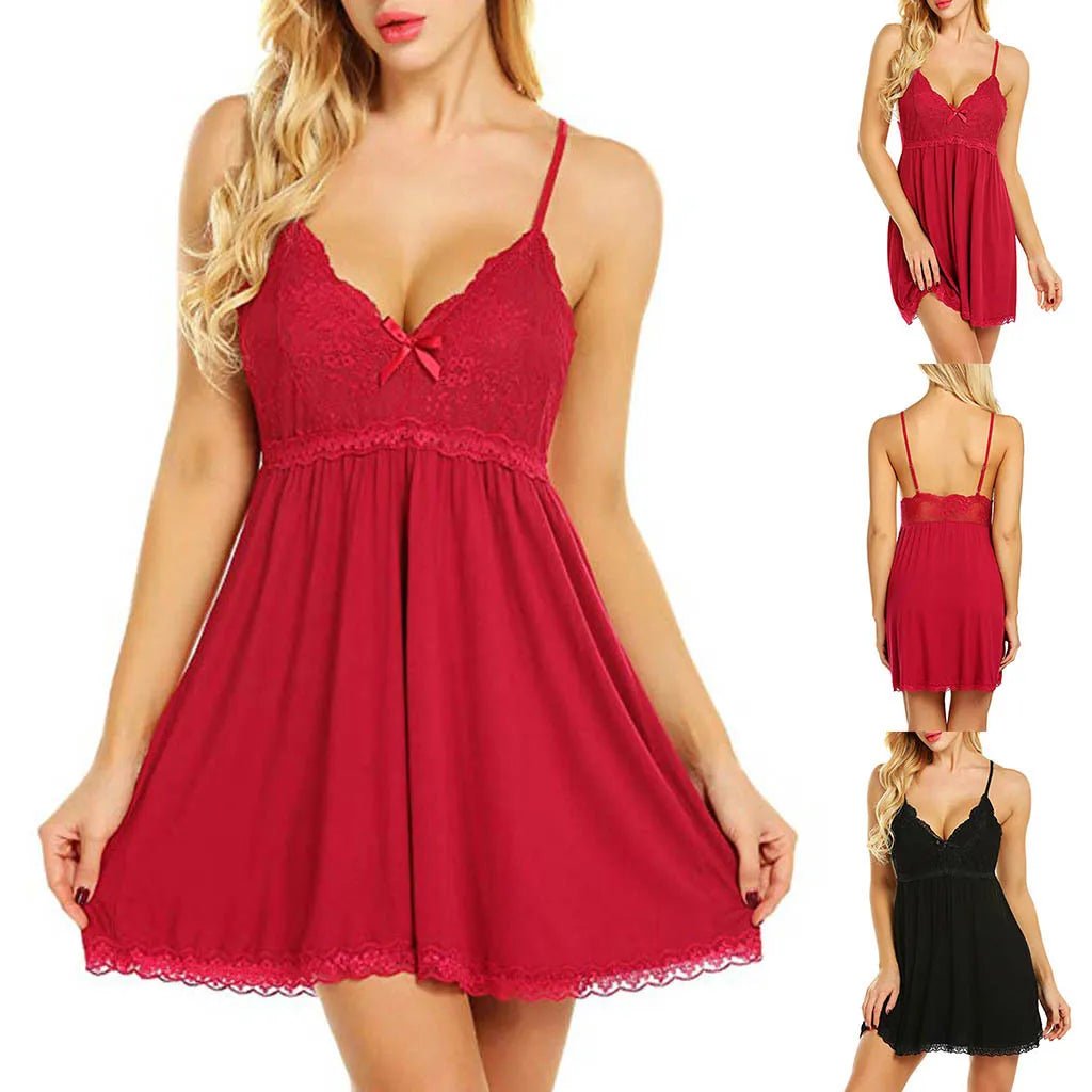 European American Lace Women's See - through Nightdress Plus Size Camisole Dress Set - Zeprah