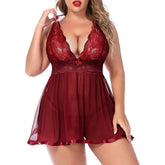 European American Large Size Sexy Underwear Lace Black Red Splicing Sling Nightgown Set Adult Women's - Zeprah