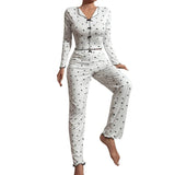 European American Letter Print Homewear Satin 100% Polyester Breathable Elastic Waist Long - Sleeve Women - Zeprah