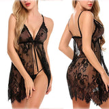 European American New Style Sexy Lingerie Eyelash Strap Women's Nightdress Set Light Breathable - Zeprah
