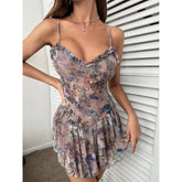 European American New Style Sexy Lingerie Women's Mesh Floral Suspender Dress Nightgown Suit - Zeprah