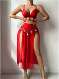 European American New Style Sexy Women Latin Dance 3D Embroidery Breathable 2 Piece Chiffon Lingerie - Zeprah
