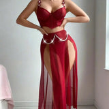 European American New Style Sexy Women's Embroidery Breathable Mesh Split Long Skirt Two - Piece - Zeprah