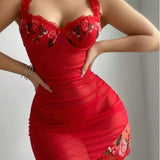 European American New Style Sexy Women's Mesh Embroidery Breathable Dress Homewear Set - Zeprah
